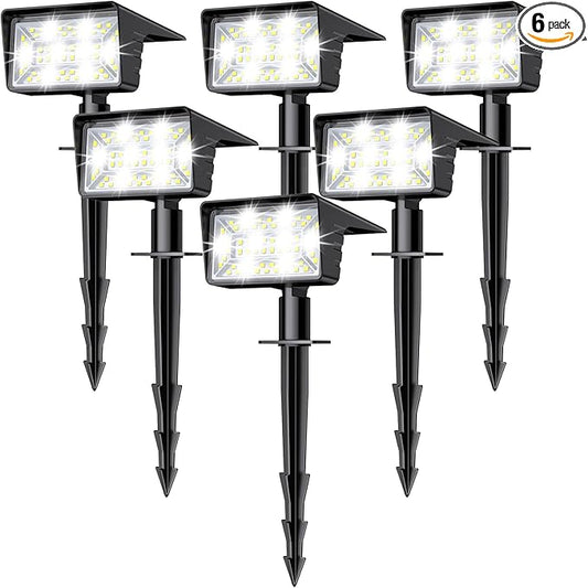 Solar Spot Lights Outdoor with 60 LED & Auto On/Off, 6 Pack Solar Lights Outdoor Waterproof IP68 with 3 Lighting Modes, 2-in-1 Solars Landscape Light for Outside, Garden, Yard(Cool White)