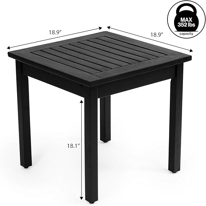 JONATHAN Y END6000B Archer 18.9" Modern Classic Square Slatted Solid Acacia Wood Indoor/Outdoor Adirondack Side Table for Patio, Garden, Bathroom, Living Room, Black