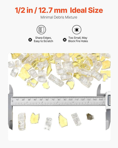 VEVOR Fire Glass, 10 LBS / 4.5 KG High-Temperature Resistant Fireplace Rocks, 1/2-Inch / 12.7 mm Reflective & Smokeless Firepit Glass Rock, High Luster Stone Landscaping for Fire Pit Table, Gold