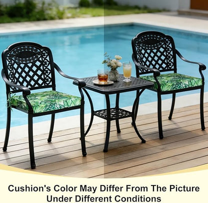 downluxe Outdoor Chair Cushions Set of 4, Waterproof 19" x 19" x 3" Patio Chair Cushion with Non-Slip Ties & Handle, Square Outdoor Cushion for Patio Furniture with Removable Cover, Palm Leaves