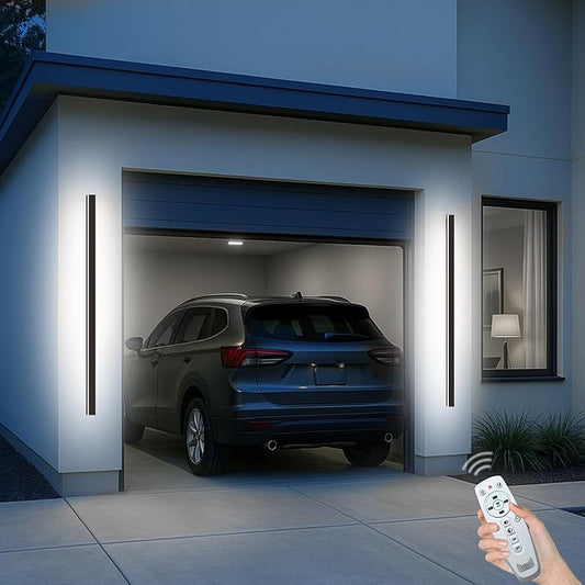 Modern Outdoor Wall Lights, 79 in Outdoor Wall Sconce with Remote 3CCT Dimmable, Black Waterproof Linear Exterior Wall Light Fixture for House Garage(2 Pack)