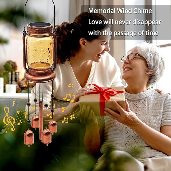 2 Pack Solar Wind Chimes for Outside for Mom Women Grandma,Solar Mason Jar Wind Chime Light Unique Hanging Wind Chimes Outdoor,IP65 Waterproof, Yard Garden Terrace Courtyard