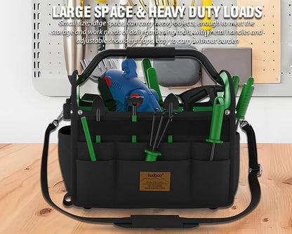14 Inch Gardening Tool Bag with Stool, Waterproof Storage Tote, Foldable Metal Handle & Shoulder Strap, Relieve Fatigue