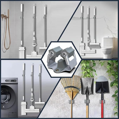 3-H Mop Holder 45 Pack,Brush Holder,Broom Holder Wall Mounted for Kitchen Bathroom Laundry Room Shed Garage Garden(Grey)