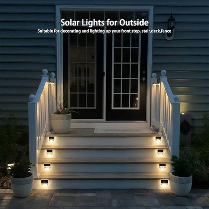 Qualdout Solar Outdoor Lights, 8 Pack Solar Fence Deck Lights, Waterproof Outside Lighting for Step Railing Wall Pool Stair Yard Garden Patio Pool Decorations (Warm White)