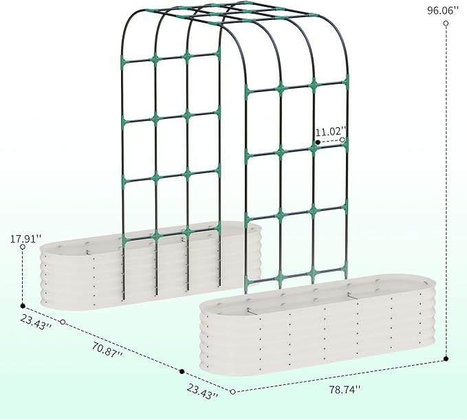 Expandable Arch Trellis Raised Bed Kit – 95" Metal Garden System with Vertical Netting, Plant Ties, and Drainage Design for Vegetables, Flowers, and Vines (Rust-Proof Beige)