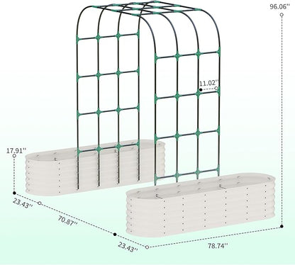 Expandable Arch Trellis Raised Bed Kit – 95" Metal Garden System with Vertical Netting, Plant Ties, and Drainage Design for Vegetables, Flowers, and Vines (Rust-Proof Beige)