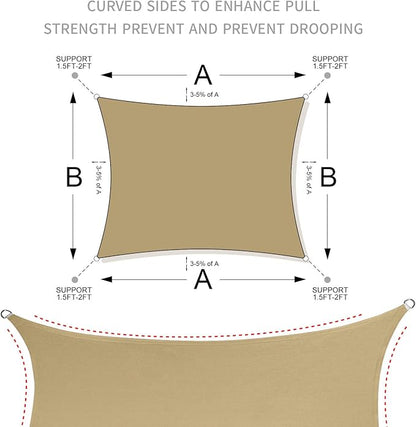 LOVE STORY 20' x 23' Rectangle Butter Cream Sun Shade Sail Canopy UV Block for Outdoor Patio Garden Backyard