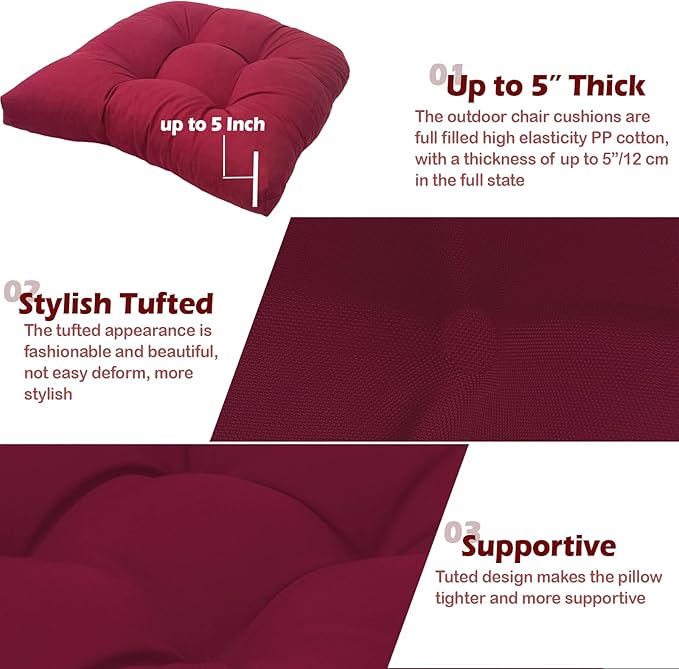 MTMR Outdoor Chair Cushions Set of 2, Water-Repellent 19”X19” Patio Chair Cushions with High Elasticity PP Cotton, No Fading Tufted Patio Furniture Cushions, Thick Seat Cushions for Outdoor Furniture
