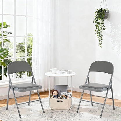 DUMOS 4 Pack Folding Chairs with Padded Cushion and Back - PU Leather Stackable Portable Dining Chairs Set, for Home and Office, Conference, Wedding, Party, Patio, Garden, for Indoor Outdoor, Grey