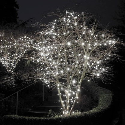 OZS 2PK 240LED Solar Sring Lights Outdoor Waterproof, Solar Christmas Lights for Outside, Green Wire Tree Electric Holiday Light with 8 Lighting Modes for Christmas Decorations(Cool White)