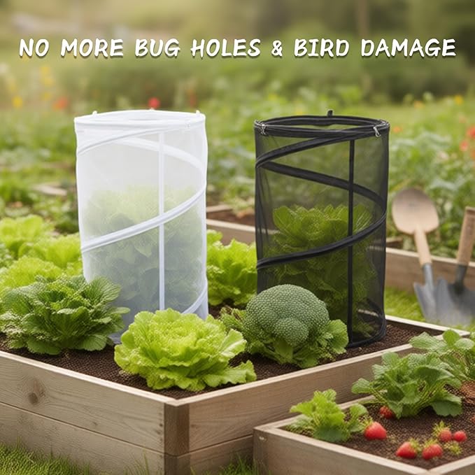4 Pcs Pop Up Mesh Plant Protectors, 21 x 13 Foldable Garden Cover, Specifically Designed for Outdoor Vegetables, Seedlings & Flowers, Animal Barrier Cloches with Stakes (White)