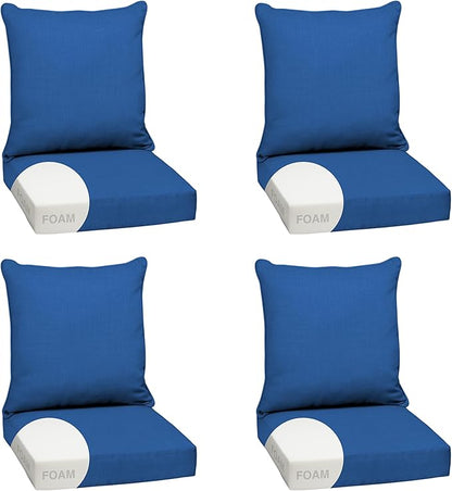 Arden Outdoor Foam Deep Seat Cushion Set (4-Pack), 24x24, Premium High-Density Foam, Never Flattens, Weather-Proof for Patio Chair Sofa Couch, Cobalt Blue Texture