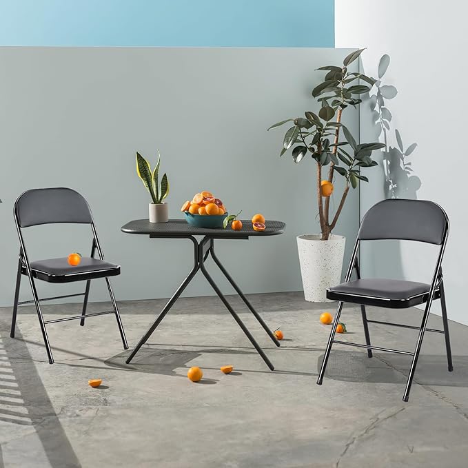Sweetcrispy Folding Chair 10 Pack, Leather Padded Folding Chairs, Sturdy Metal Foldable Chairs, Easy to Use and Store, Outdoor and Indoor, for Home, Office, Party, Comfy