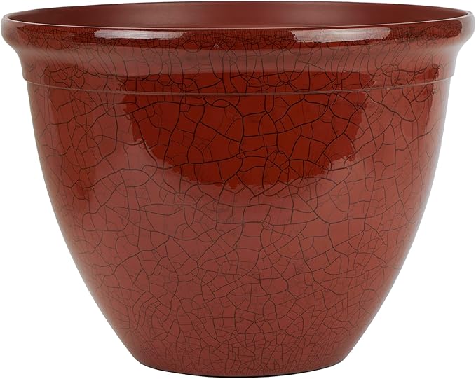 The HC Companies 20 Inch Tucson Round Planter Pots with Ceramic Look, Lightweight UV-Resistant Resin Indoor & Outdoor Planters, 1-Pack Flower Pots for Garden & Home Decor, Chili Red Crackle
