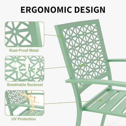 GarveeTech 3 PCS Outdoor Bistro Set, Stackable Modern Metal Steel Table and Chairs, Small Patio Furniture Conversation Set for Porch, Deck, Balcony, Garden, Geometric Decor - Mint Green