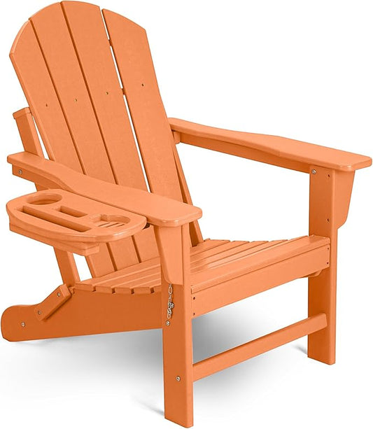 Adirondack Chair, HDPE Folding Adirondack Chair with Multifunctional Cup Holder, Weather Resistant Fire Pit Chair for porches, patios, patios, poolsides, Decks.