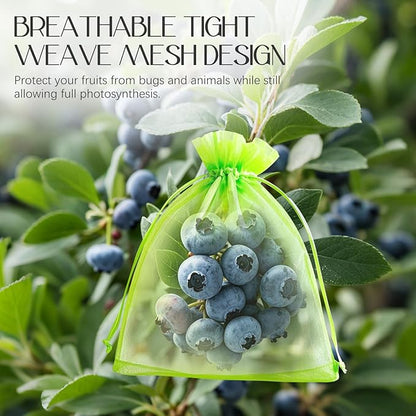 40 Pcs Fruit Protection Bags, 4x6 Inch Strawberry Bag Netting Cover, Tear Resistance Mesh Bags Drawstring, Pest Barrier Green Bags for Fruits & Vegetables, Blueberries, Cherry Tomatoes, Small Fruits