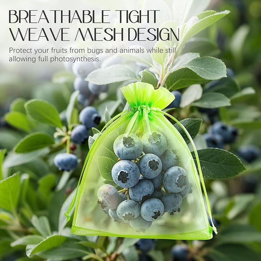 40 Pcs Fruit Protection Bags, 4x6 Inch Strawberry Bag Netting Cover, Tear Resistance Mesh Bags Drawstring, Pest Barrier Green Bags for Fruits & Vegetables, Blueberries, Cherry Tomatoes, Small Fruits