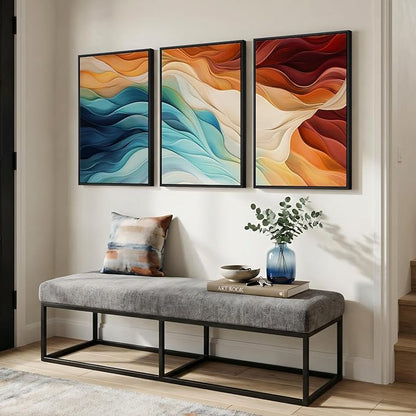 Large Framed Blue Orange Abstract Wall Art for Living Room, Set of 3 Modern Canvas Prints Paintings Artwork for Walls, Minimalist Colorful Bright Pictures for Dining Bedroom Hallway Wall Decor 24x36 In