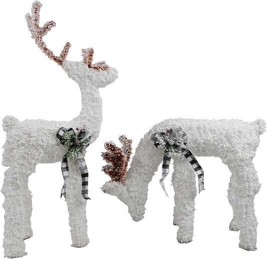 Alpine Corporation 36" H 3D Frosted Reindeer Christmas Decor with LED Lights, Set of 2