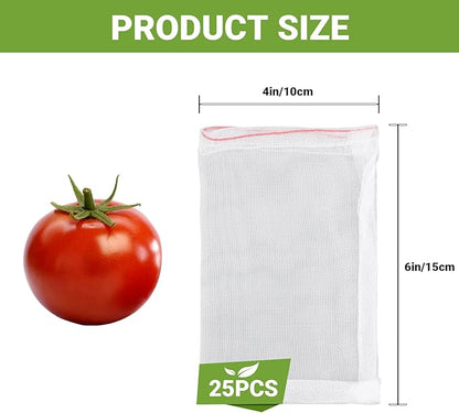 Fruit Cover Bags Against Birds, 25pcs 4x6 in Mesh Fruit Protection Bags with String, Netting for Fruit Trees Vegetables Flowers Protection Away from Bugs Birds