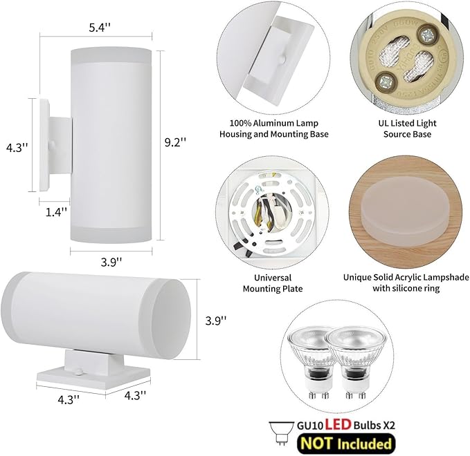 Outdoor Wall Lantern, ZUUKOLE Waterproof Exterior Wall Light, Anti-Rust Aluminum Wall Mount Lighting Cylinder Design – Up Down Wall Light fixtures for Porch, Patio or Garage, 2 Pack