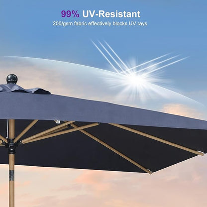 PURPLE LEAF 6.5' x 10' Patio Umbrella Outdoor Table Umbrella Aluminum Market Umbrella with Push Button Tilt & 8 Sturdy Ribs and Crank Rectangular Sun Umbrella for Pool Backyard Beach, Navy Blue
