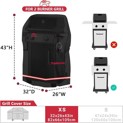 Turtle Life BBQ Grill Cover, 32 Inch Heavy Duty Waterproof 2 Burner Barbecue Gas Grill Covers for Weber Spirit Char-Broil Performance, Black