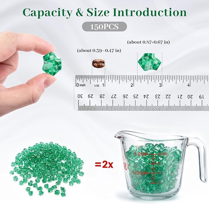 DomeStar 150PCS Fake Ice, Vase Fillers Green Acrylic Fake Diamonds Plastic Gems for Fish Tank Table Scatter Decoration