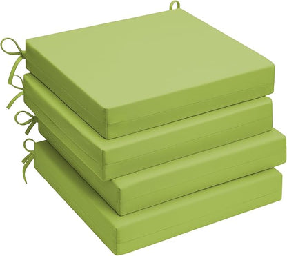 UNIKOME Outdoor Chair Cushions Pack of 4, Water Resistant Patio Cushions with Ties, High Density Sponge Filling Square Corner Seat Cushions for Outdoor Furniture, 24"*24"*4", Green