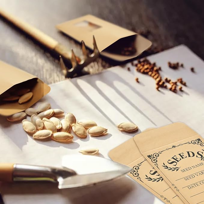 50-Pack Seed Packets Envelopes with Clear Window, 4.72 x 3.15 Inch Small Kraft Paper Seed Bags, Bulk Seed Storage Organizer with Preprinted Collecting Template for Garden Flower Vegetable Seeds Saving