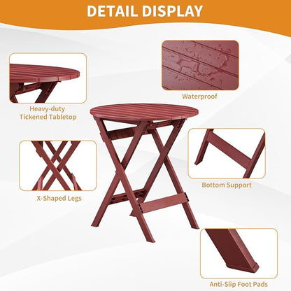 Patio Bistro Set, 3 Piece Plastic Folding Bistro Set, Portable Outdoor Patio Table and Chairs Set, Foldable Patio Furniture Set for Balcony, Porch, Backyard, Garden,Poolside (Red)