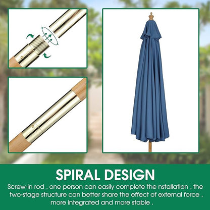 9ft Bamboo Umbrella, Outdoor Patio Umbrella, Waterproof Market Umbrella, 8 Ribs Table Umbrella with Pulley Lift for Garden, Deck, Pool, lawn, Backyard