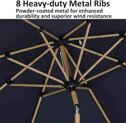 PURPLE LEAF 8 Feet Patio Umbrella Outdoor Table Umbrella Aluminum Market Umbrella with Push Button Tilt & 8 Sturdy Ribs and Crank Round Commercial Sun Umbrella for Garden Patio Balcony, Navy Blue