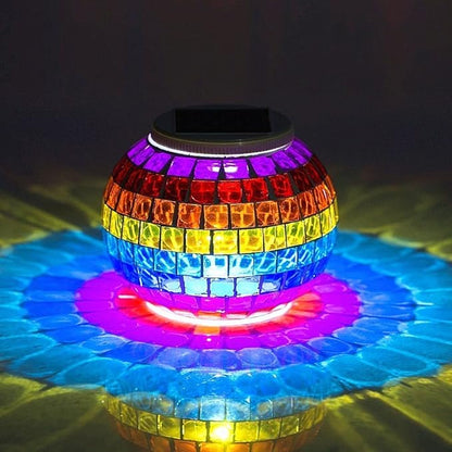 Solar Glass Mosaic LED Lights Colorful Changing Ball Lights Waterproof Solar Table Lamp for Patio Yard Party Wedding Decoration (Rainbow)