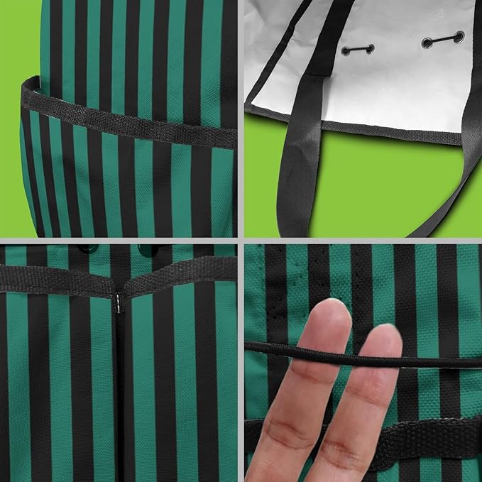 Classic Garden Tool Bag - Waterproof Green Checkered Garden Tote with 8 Pockets, Large Storage Home Organizer Gardening Tool Oxford Bag for Garden Tools Kits Holder, Gardening Gift for Women & Men