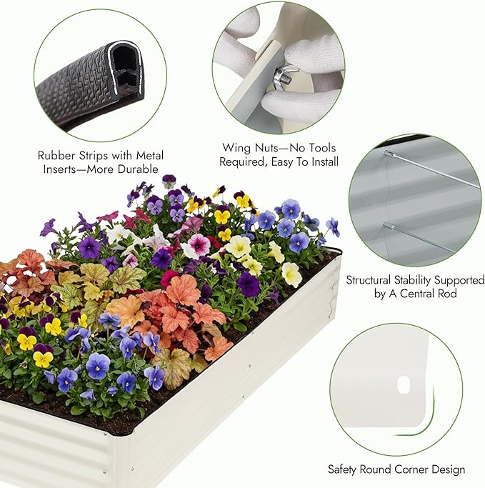 INNO STAGE Galvanized Raised Garden Bed Kits, 6x3x1ft Metal Raised Garden Beds Outdoor, Large Steel Raised Planter Bed with Gloves for Vegetables & Flowers Patio Ground Planter Box (White, 2PCS)