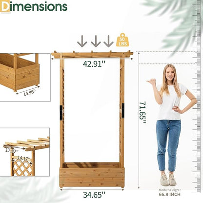 VINGLI Raised Garden Bed with Trellis & Hanging Roof, Wooden Garden Bed, Outdoor Planter Box for Yard, Garden, Balcony (Teak Color, Taller)