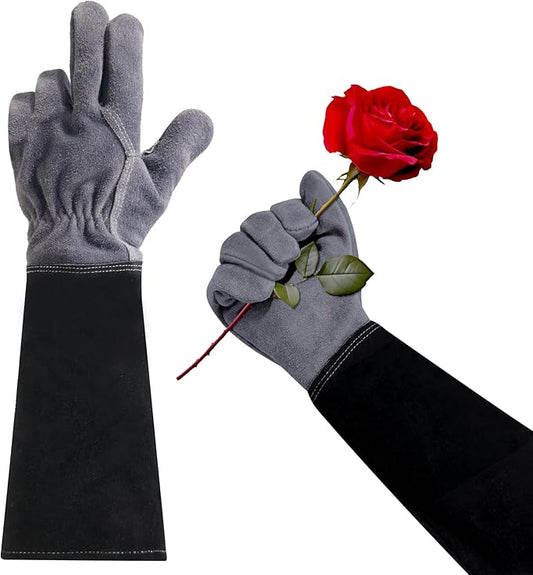HLDD HANDLANDY Long Gardening Gloves for Women Men - Leather Rose Pruning Gloves Thorn Proof - Breathable Working Glove