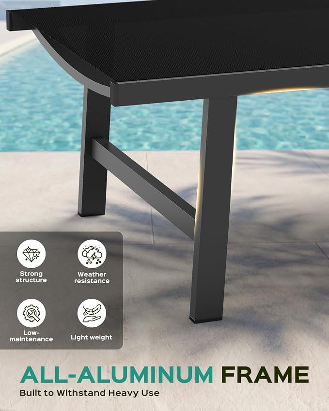 Patio Chaise Lounge Chair Outdoor with Wheels&Armrests, Aluminum Pool Lounge Chairs Set of 2 Five-Position Adjustable Recliner, Outdoor Beach Lounge Chairs for Outside, Patio, Deck, Yard, Black