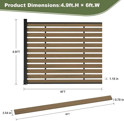 Outdoor Privacy Fence WPC, AC Unit Air Conditioner Screen 5 FT(H) x 6 FT(W) Trash Can with Aluminum Alloy Post, Decorative Fencing, Brown with 1 Post