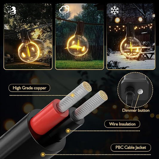 Outdoor String Lights 40ft LED Hanging Globe Patio Lights with G40 Shatterproof Bulbs(14+1 Bulbs), Waterproof Connectable Hanging Light for Indoor Outdoor Decor Garden Camping Backyard Porch