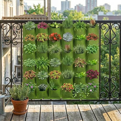 WFIST Vertical Hanging Planter Bag, Breathable Felt Wall Garden Planter with Metal Grommets, Indoor/Outdoor Space-Saving Herb & Flower Growing Pouch (36-Pocket)