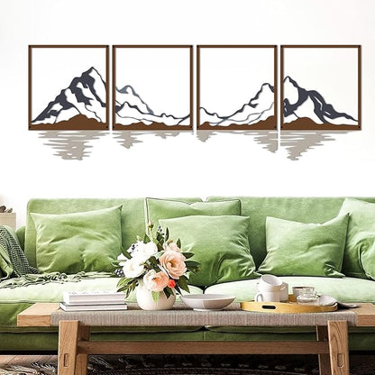 ESTART 4 Pcs Metal Mountain Wall Art, Large Mountains Wall Decor, Mountain Forest Decorative Painting Suitable For Living Room Bedroom Office Indoor And Outdoor (Mountains Rivers Large)
