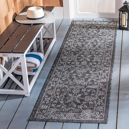 SAFAVIEH Washable Rug Outdoor Courtyard Collection - 2'3" x 10' Runner, Black & Ivory, Non-Shedding & Easy Cleaning, Ideal for Patio, Entryway, Mudroom, Hallway, Kitchen (CY8680-36621)