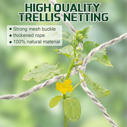 1 Piece White Jute Net Plant Support Netting 6.6 x 8 ft Heavy Duty Garden Plant Trellis Netting for Climbing Outdoor Indoor Grow Net for Cucumber Vine Tomatoes Peas Flower Fruits Vegetables