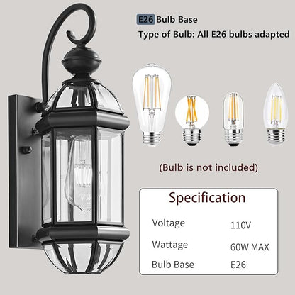 Milaii Outdoor Light Fixture 17" Copper Exterior Wall Lights Black Lantern Porch Light IP65 Waterproof Outdoor Wall Light for House Patio Garage Entryway