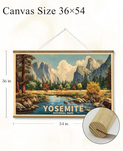 VIYYIEA Extra Large Size Canvas Wall Art, 36x54 Inch Yosemite National Park Vintage Landscape Hanging Scroll for Living Room, Bedroom, or Office Decor