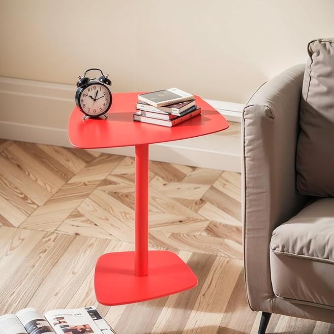 C Table End Tray Metal Sofa Side Accent Coffee, Waterproof and Anti-Rust Outdoor&Indoor Snack Table (Model B, Red)
